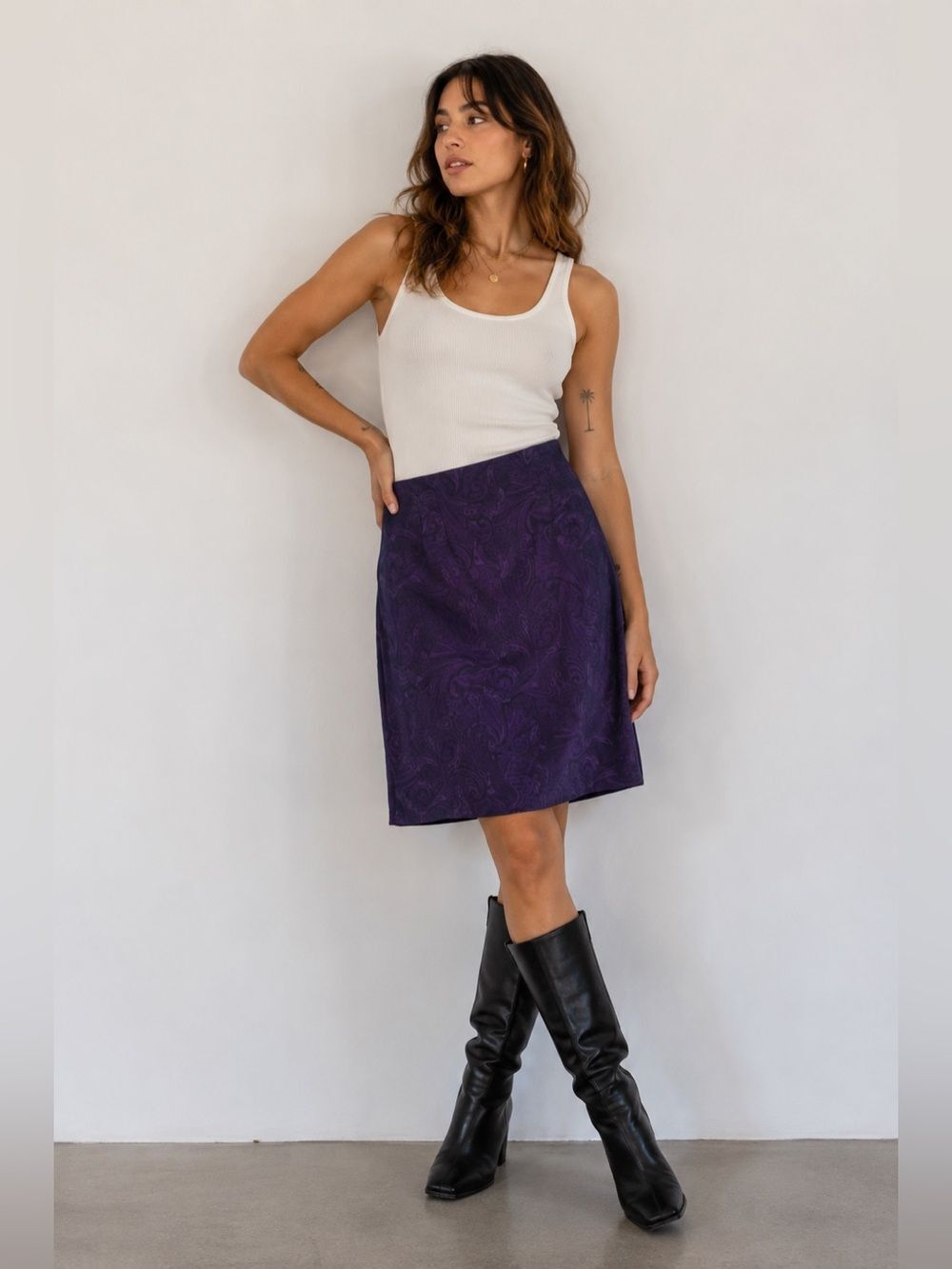 Jaclyn Smith Classic Purple Paisley Skirt Womens Size 14 Knee Length A Line Work